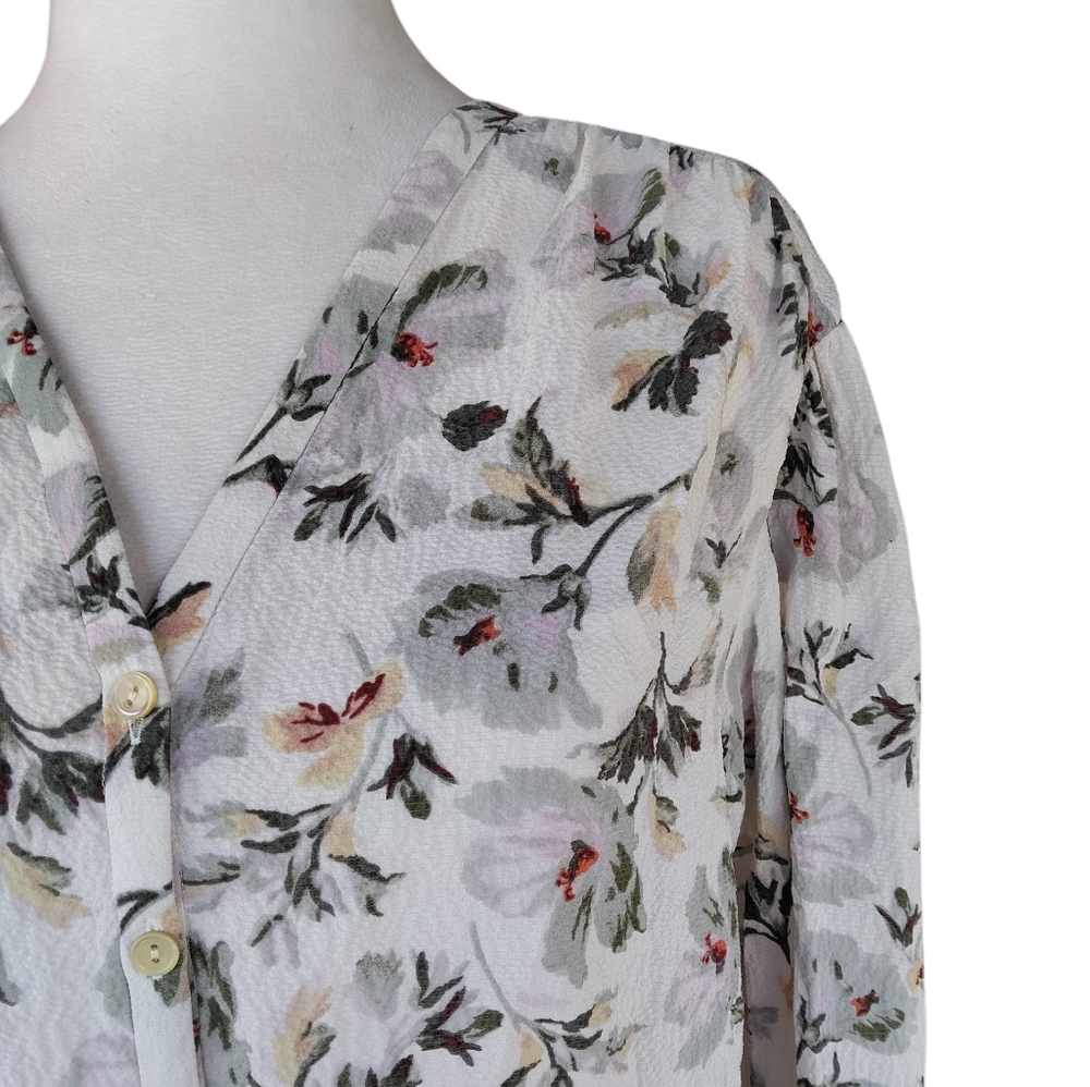 Rebecca Taylor Floral Hammered Silk Peasant Blouse Flowy Size 4 - Picture 4 of 9